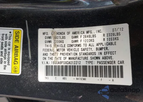 2012 Acura Tl 3.7 from USA, damaged, VIN 19UUA9F5XCA012212